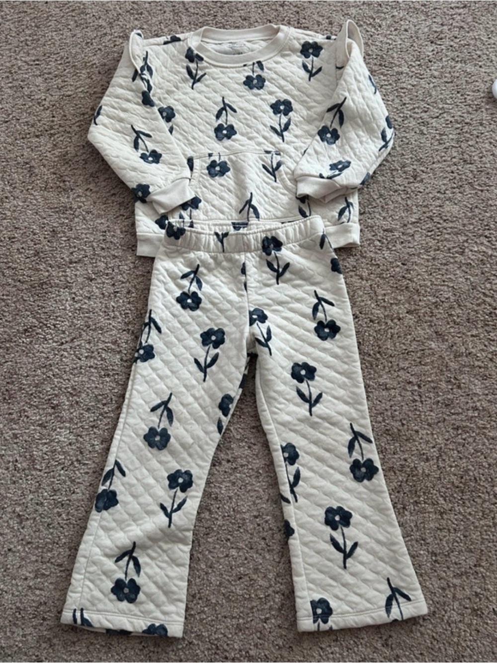 Carter's Cream Quilted matching Set with Navy Floral Motif